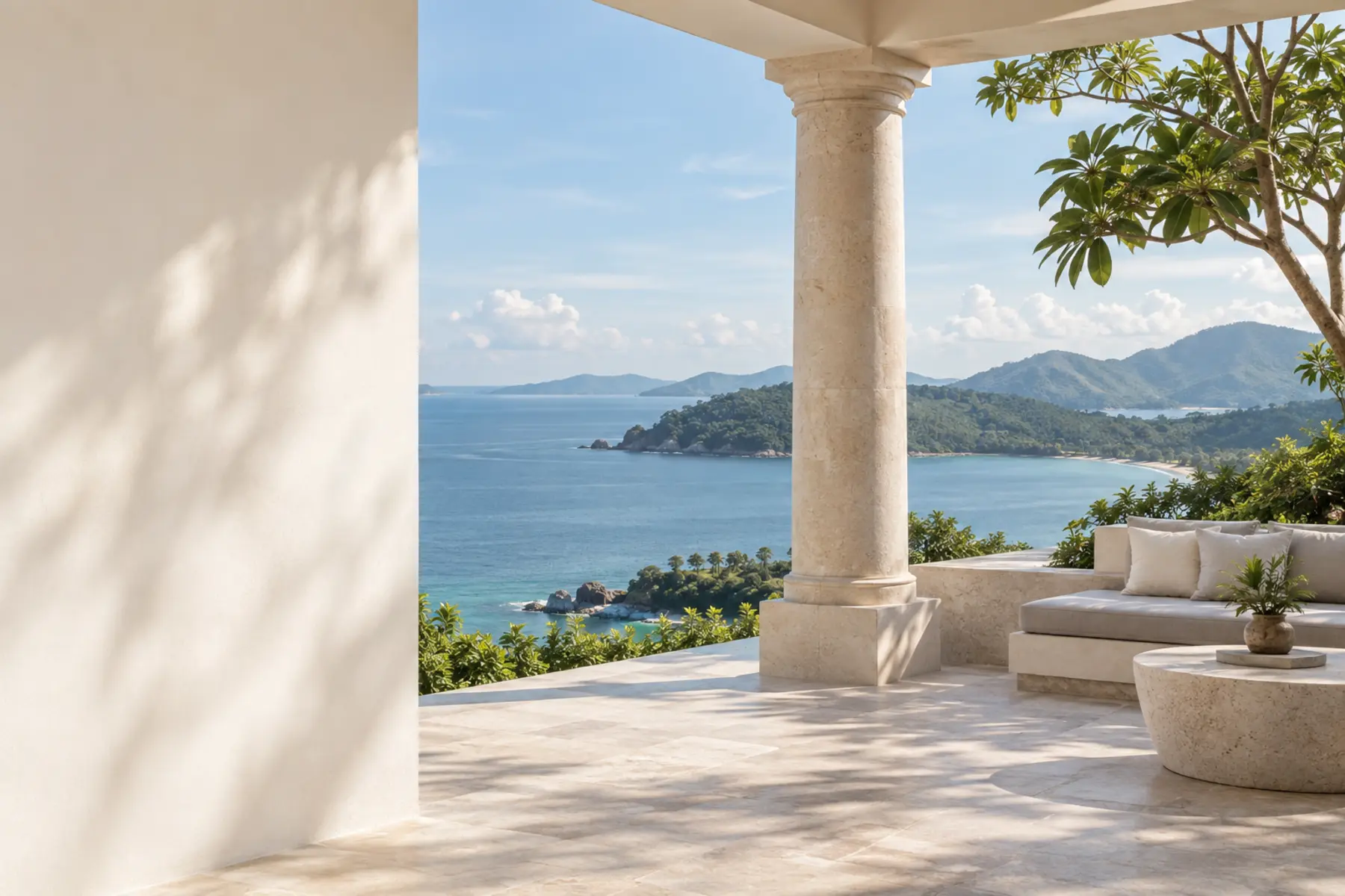 Architectural terrace overlooking the Phuket coastline